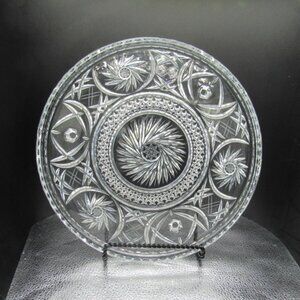 Vintage Footed Pinwheel Glass Cake Platter.  12 inches in diameter.  Clear Glass